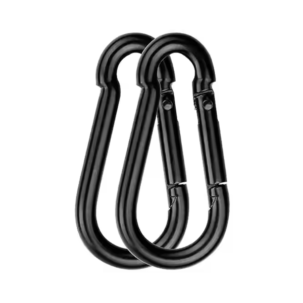 Carabiner Clips 10cm Heavy Duty Metal Spring Snap Hooks Black - 2Pack