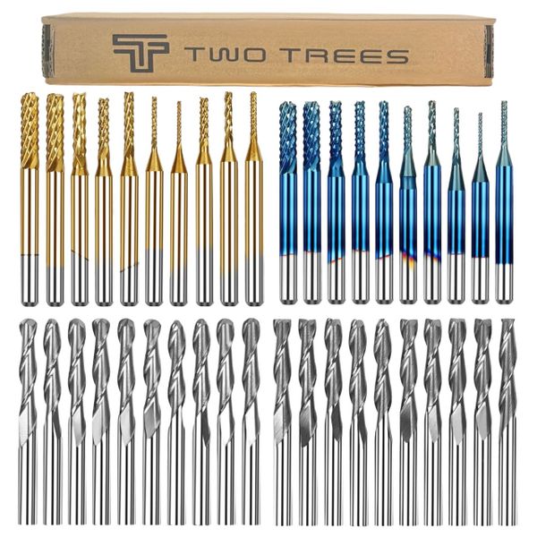 Twotrees 40Pcs End Mill CNC Router Bits, 1/8" Shank CNC Engraving Bits