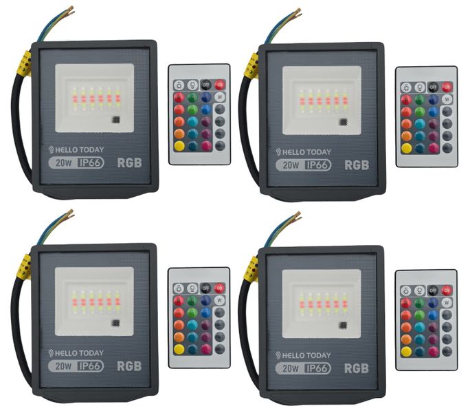 Hello Today RGB LED Flood Light With Remote 20W - 4 Pack