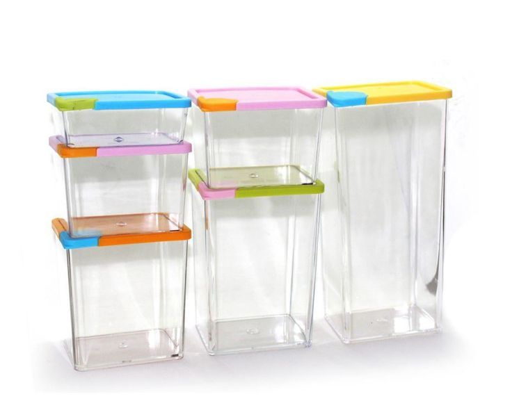 Set of 6 Colourful Stackable Space Saving Food Storage Box Container