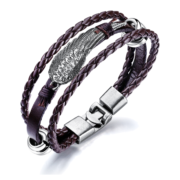 Leather Wing Anchor Male Bracelet