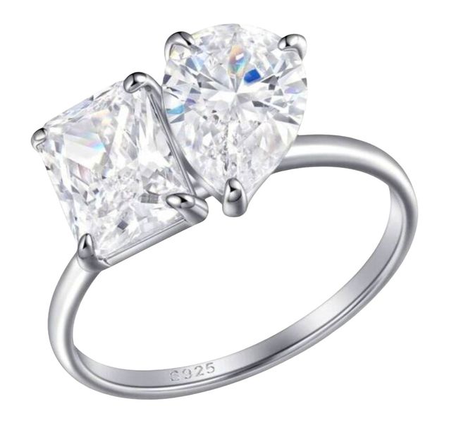 Pear &amp; Square CZ Ring - 925 Silver, 1.5ct+1ct, Simple Fashion Jewelry