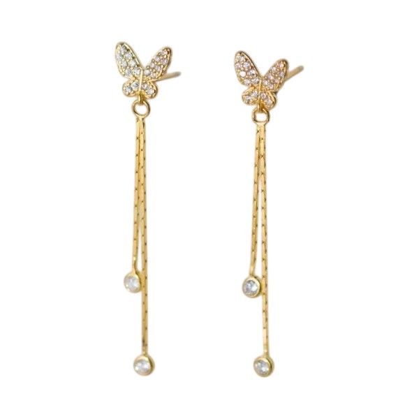 Sterling Silver Butterfly Dangle Earrings - Gold