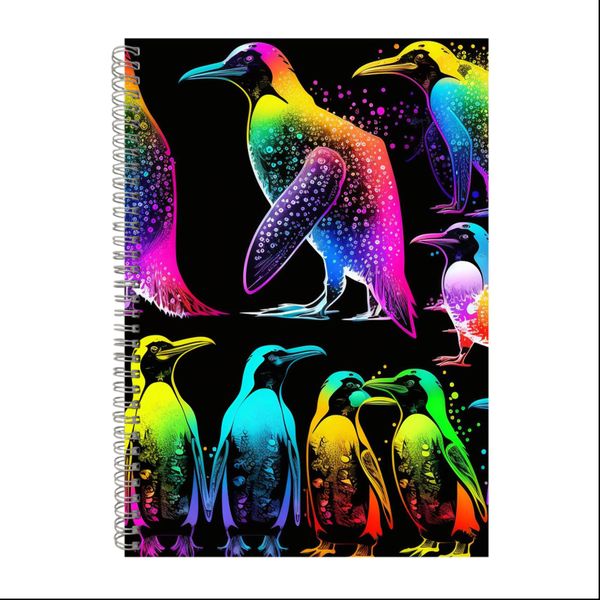 Neon Penguin Rainbow Splatter Gift Idea A4 Notepad 211