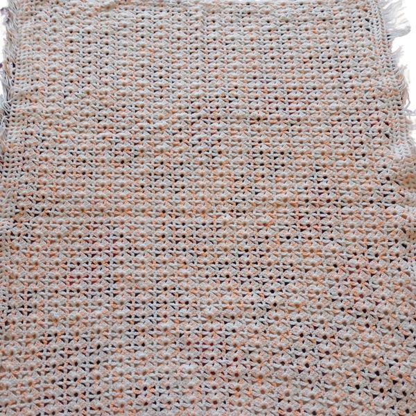 Handmade Crochet Baby Blanket - Peach Cream Textured Speckle (Single Size)