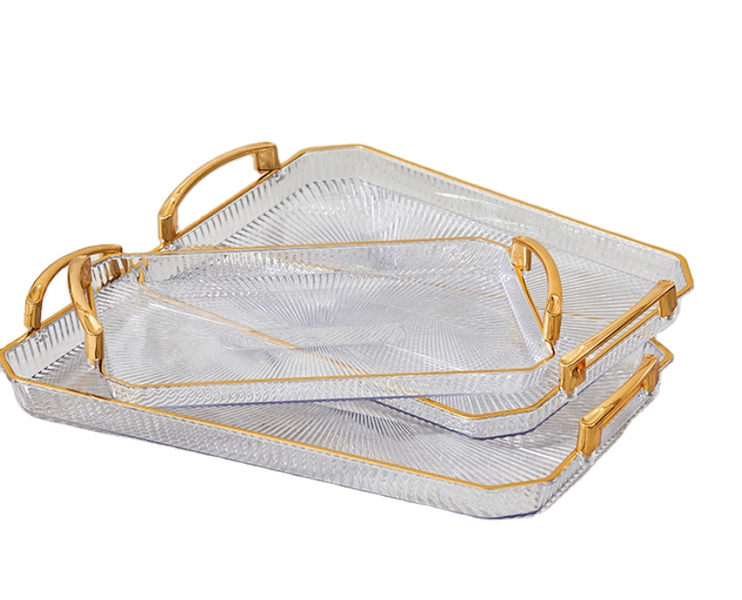 3 Piece Transparent Rechangle Acrylic Serving Fruit Tray