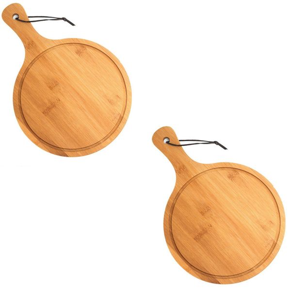 2 x Home Mart Organic Bamboo Round Pizza Serving Board Pizza Platter