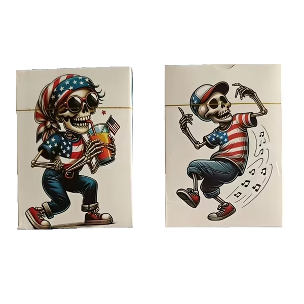 USA Skeleton Playing Cards with Patriotic Characters and Retro Style