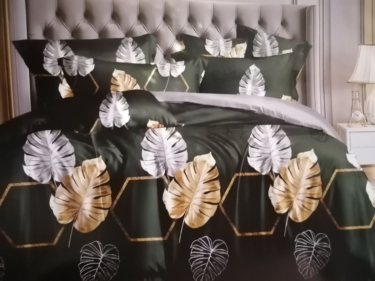 6 Piece Large White Gold Leave Duvet Cover Set Buy Online in South