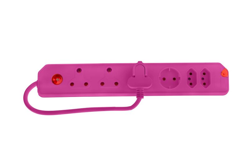 Electricmate 6 Way Multi Plug Over Load - Pink