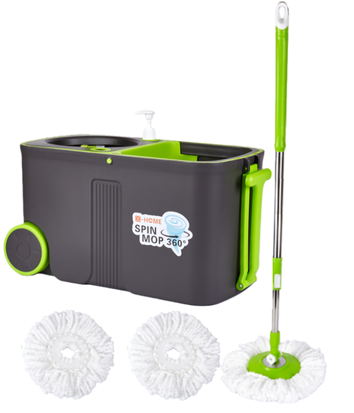 X-HOME Spin Mop 360 &amp; Bucket x3 Microfiber Heads x2 Wheels &amp; Pull Handle