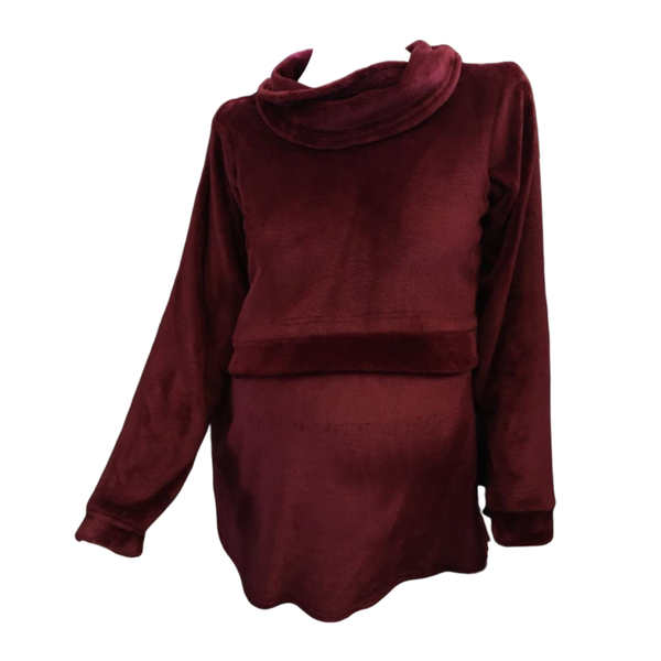 Maternity/Nursing - Fleece Cowl Neck Sweater - Maroon