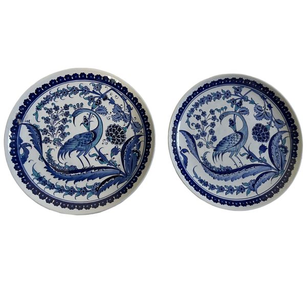Grogeous Hand Painted Peacock Design Turkish 2 Pack Decorative Dinner Plate