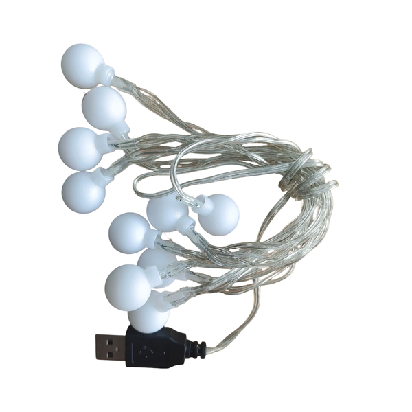 Mini Frosted Ball String Lights: 2m -10 Lights and USB