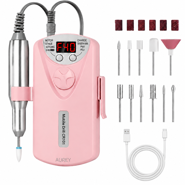 Rechargeable Portable Nail Drill Machine, 12 Pcs Set, 40000 RPM AUREY
