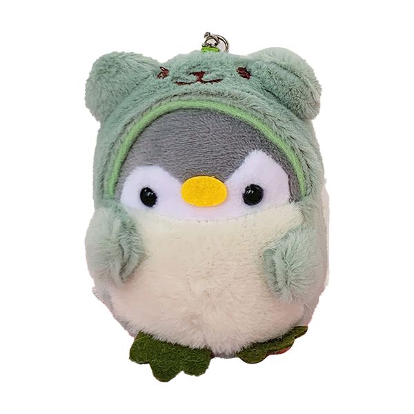 Cute Penguin Keychains Mini Penguin in Bear Costume Dressed Plush Toy Green