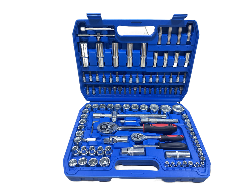 108 Piece 1/2 1/4 wrench socket set in blue plastic case Tool Set