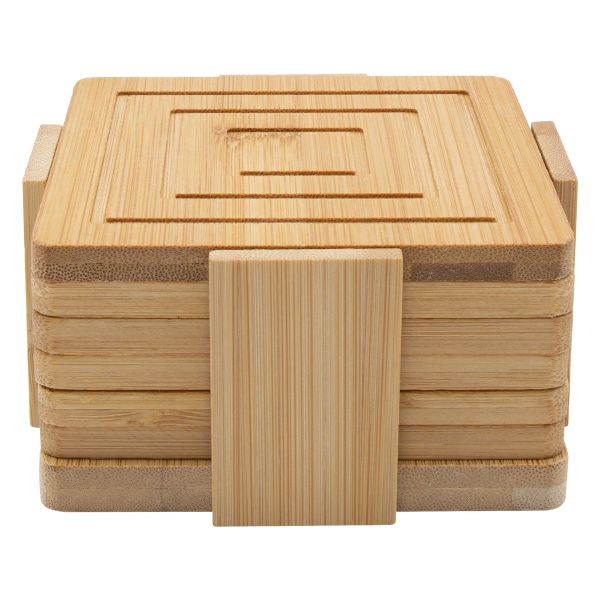 Coasters 11.5x11.5cm 6pc Bamboo Square With Holder