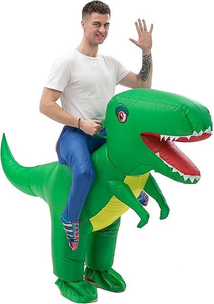 Riding A Dinosaur Suit With Automatic Battery Air Inflator For Adults