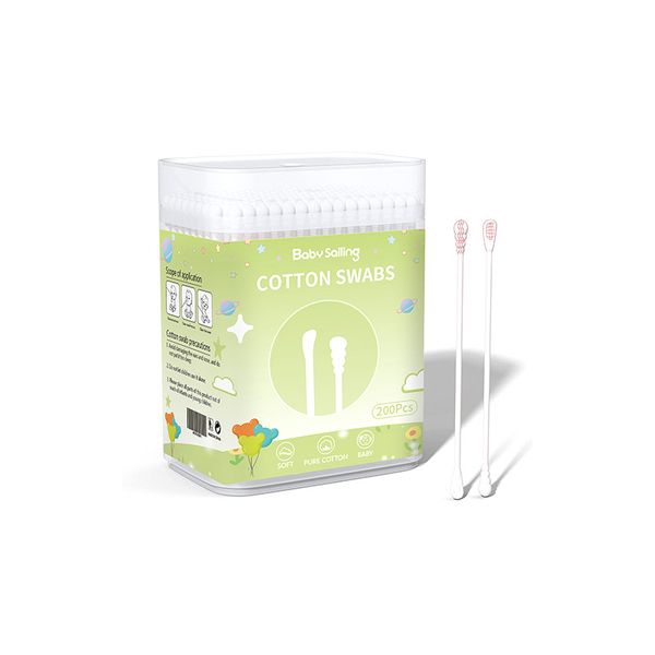 1box /200 pieces -Baby cotton swab/baby double-ended ear scoop cotton swab