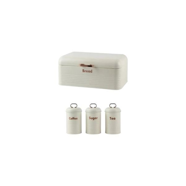 Stainless Steel Bread Bin &amp; Matching Caniser Set ( Cream)