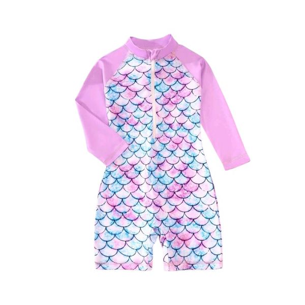 Long Sleeve One Piece Girls Swimsuit - Mermaid Theme