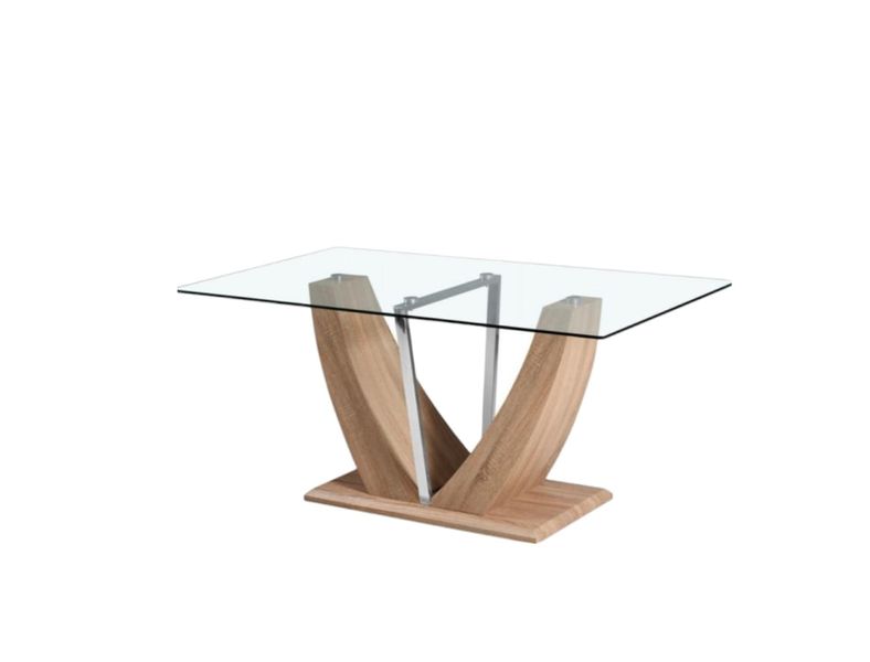 Glass Dining Table Only with Wooden Legs