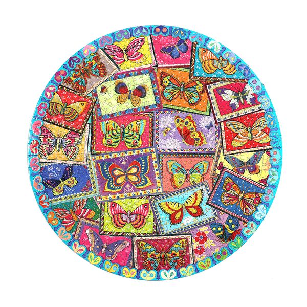 eeBoo Round Family Puzzle - Vintage Butterflies: 500 Pieces