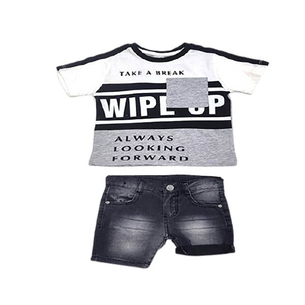 Boys Adorable Black on Black T-shirt and Short 2 Piece Set