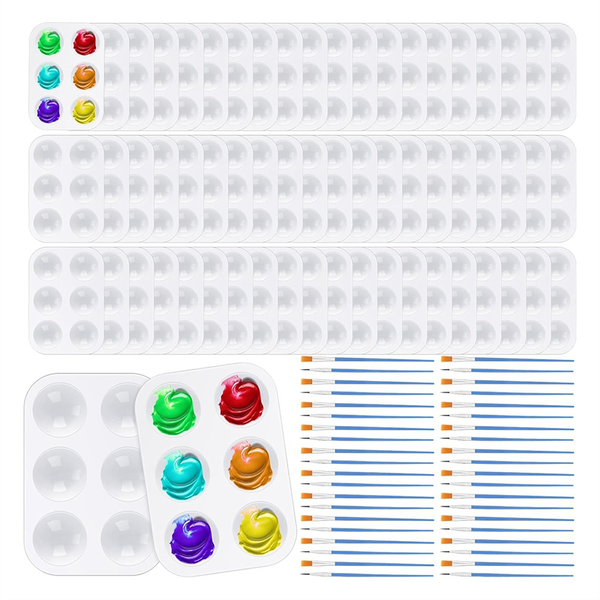 Paint Brush Palette Set 100Pcs Nylon Paint Brushes 50Pcs Paint Tray