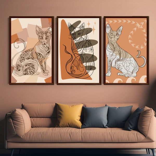 Set of 3 Cat Wall Art Decor Prints - A3 Size (Unframed)