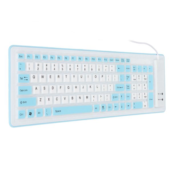 Foldable silicone keyboard 103 keys USB wired compatible with PC laptop blue