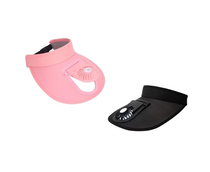 Set of 2 Elastic Sun Visor Hats with Fan-Three Temperature Settings