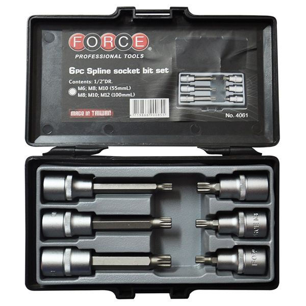 Force 1/2" Dr 6Pc Socket Bit Set Spline M6-M12