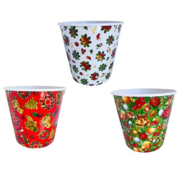 Big Plastic Christmas Popcorn Buckets (Set of 3) 20cm x 20cm