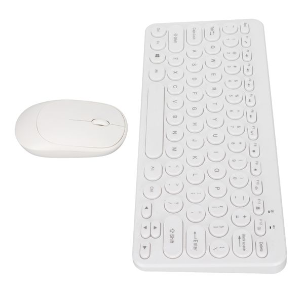 Keyboard Mouse Combo 2.4G Wireless Round Keycaps Ergonomic White