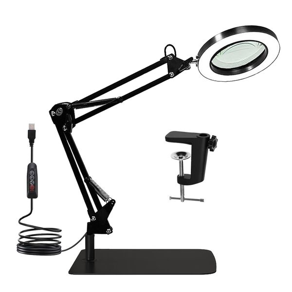 10x Magnifying Glass With Light, Large Base And Clip, 3 Color Modes