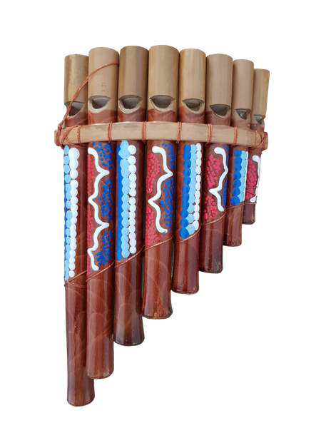 Bamboo Pan Flute 8 Pipe - Hand painted Blue/Red Design