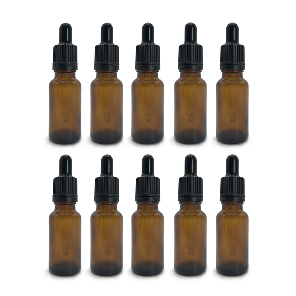 Amber Essential Oil Glass Bottle with Pipette - 20ml x 10