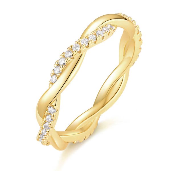 Rings Wedding CZ Twisted Rope Engagement Band-Gold