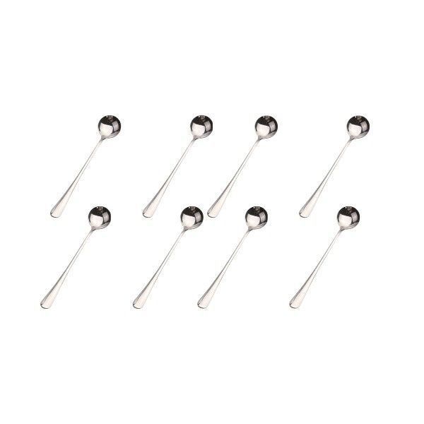 Stainless Steel Long-Handle Round Soup Spoons - Set Of 8 - Silver