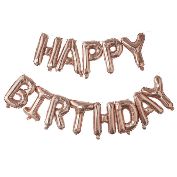 BubbleBean - Foil "Happy Birthday" Balloon - Rose Gold