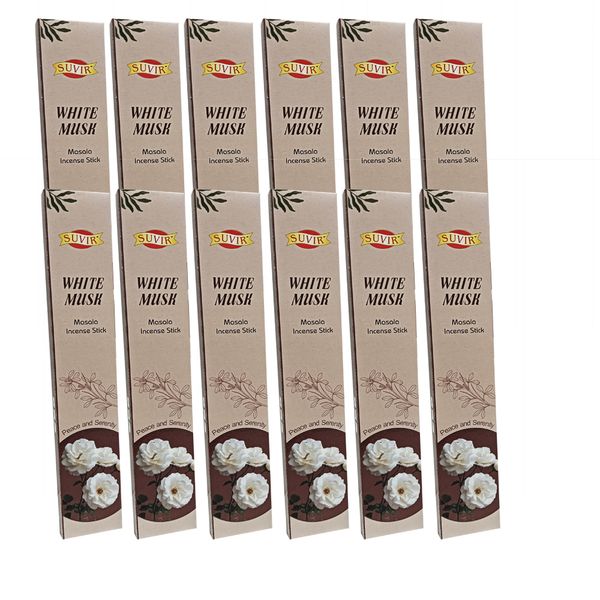 SUVIR - White Musk Masala Incense Sticks - 12 Pack (240 Sticks)