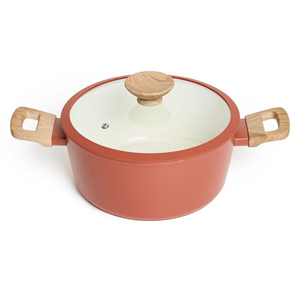 George &amp; Mason - Terracotta Non-Stick Granite Pot with Glass Lid - 24cm