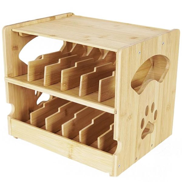 2-Tier Cat Food Cans Storage Organizer Stackable Wood Kitchen Can Cabinet