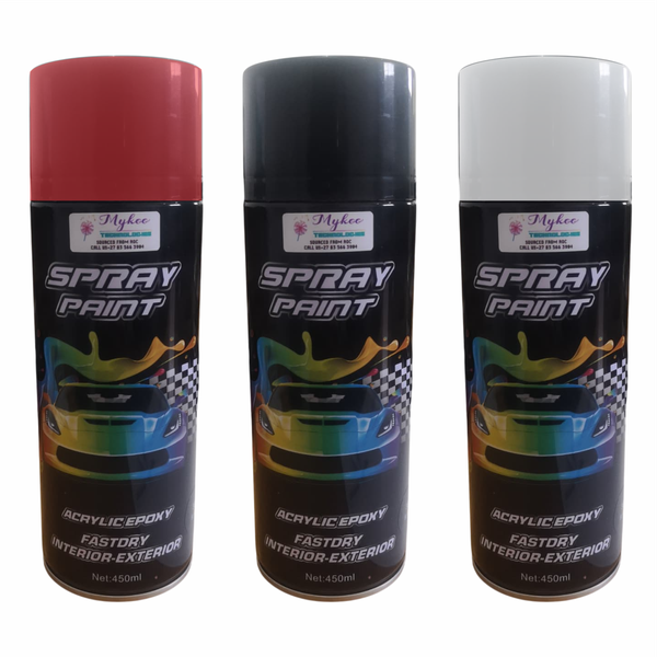Pack of 3 Black, Red &amp; White Spray Paint Cans 400ml