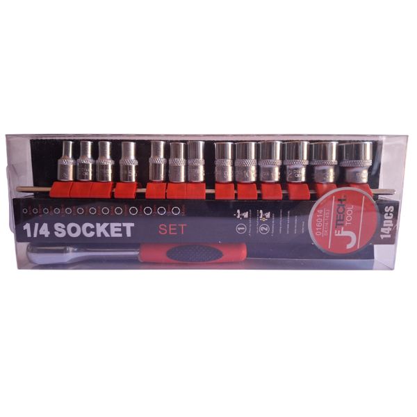 JETECH 1/4" 14 Piece Socket Set with Ratchet and on Rail