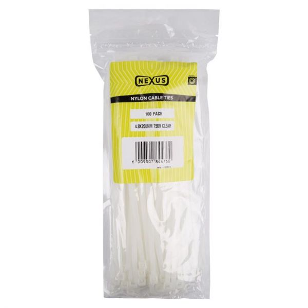 Bulk Pack 2 x Nexus Cable Ties 4.8x200mm T50r 100pk Clear