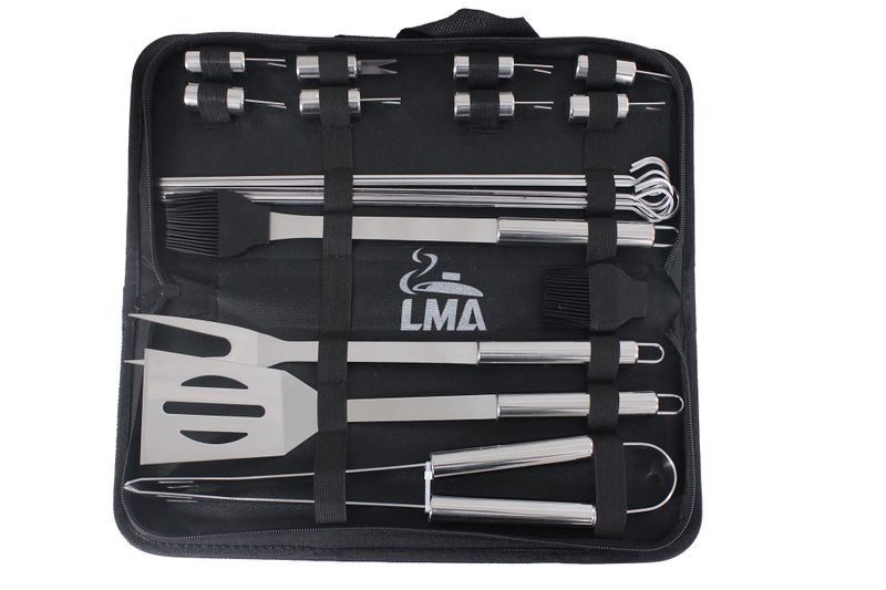 LMA Stainless Steel 20 Piece Braai Utensil With Skewers &amp; Basting Brush In Bag