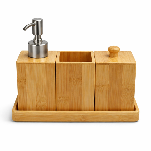 Bamboo Bathroom Set - Soap Dispenser, Organizer